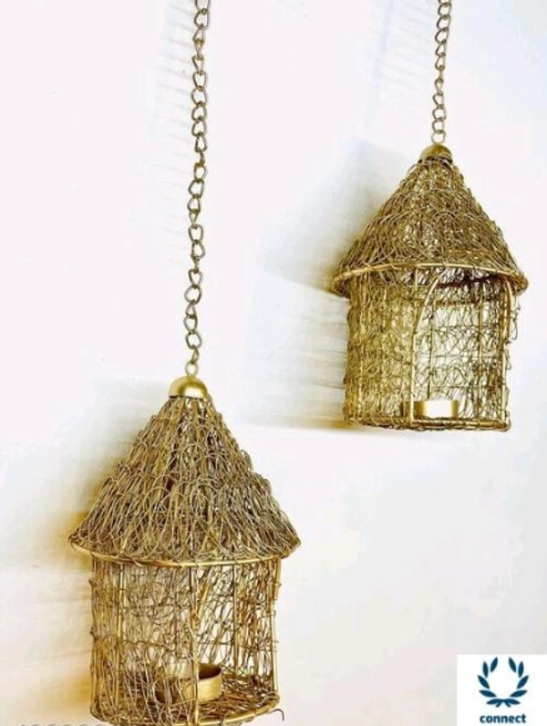Arsh Metal World Unique Designer Decorative Hut Shaped Wall Hanging Tealight Candle Holder Pack of 2 - Metal, Teal Light Candle Holder, Pack of2
